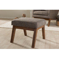 Baxton Studio BBT5254-Gravel-OTTO-TH1308 Aberdeen Mid-Century Modern Walnut Wood Finishing and Gravel Fabric Upholstered Ottoman